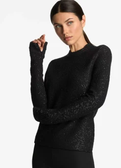 Hot St. John Sequin Stretch Knit Mock Neck Sweater Black