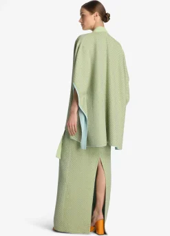 Best St. John Sequin Stretch Twill Knit Cape Chartreuse/Mint Multi