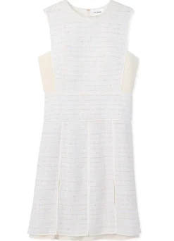 Clearance St. John Sequin Tweed Open Weave Dress Ivory Multi