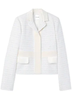 Discount St. John Sequin Tweed Open Weave Jacket Ivory Multi