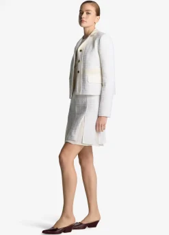 Discount St. John Sequin Tweed Open Weave Jacket Ivory Multi