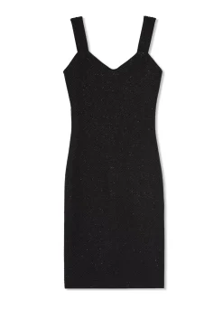 St. John Sequin Twill Knit Sleeveless Dress Black