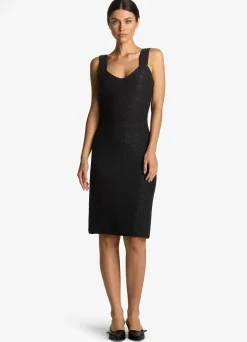 St. John Sequin Twill Knit Sleeveless Dress Black