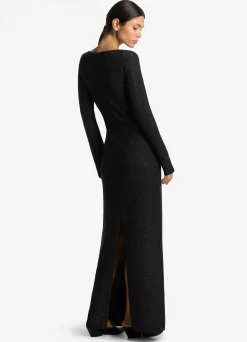 Discount St. John Sequin Twill Knit Square Neck Gown Black
