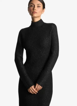 Outlet St. John Sequin Twill Knit Turtleneck Gown Black