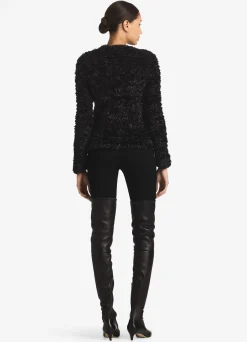 St. John Shiny Faux Fur Eyelash Knit Cardigan Black