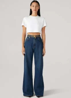 Outlet St. John Short Sleeve Jersey Cropped Top White