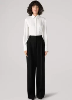 Best St. John Silk Collared Pocket Blouse Black