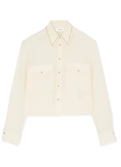 Best St. John Silk Crepe De Chine Blouse Ecru