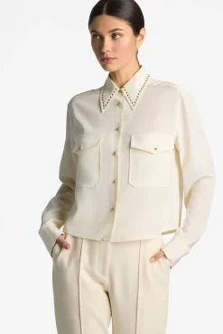 Best St. John Silk Crepe De Chine Blouse Ecru