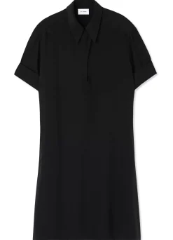 Clearance St. John Silk Crepe De Chine Keyhole Shirt Dress Black