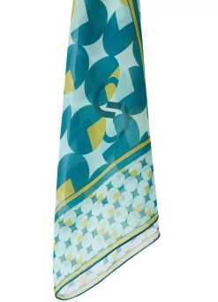 Sale St. John SJ Logo Geo Silk Twill Scarf Dark Teal Multi