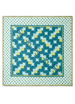 Sale St. John SJ Logo Geo Silk Twill Scarf Dark Teal Multi