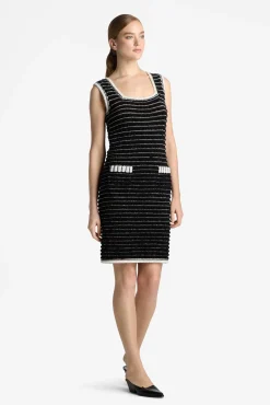 Outlet St. John Sleeveless Eyelash Tweed Dress Black/Ecru