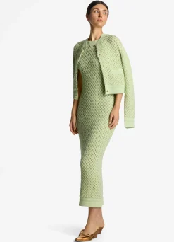 Sale St. John Sparkle Crochet Knit Jacket Pale Lime