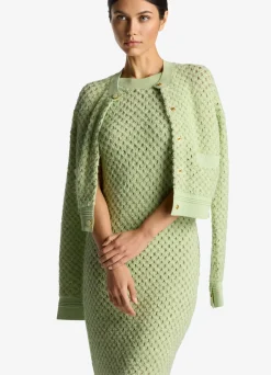 Sale St. John Sparkle Crochet Knit Jacket Pale Lime