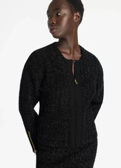 New St. John Sparkly Stretch Knit Jacket Black Multi