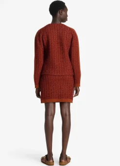 New St. John Sparkly Stretch Knit Skirt Brick Multi