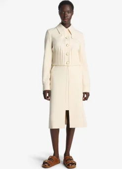 Discount St. John Stretch Crepe Cinched Waist Jacket Ecru