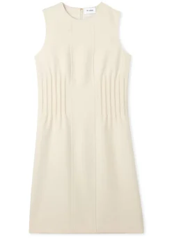 St. John Stretch Crepe Cinched Waist Dress Ecru