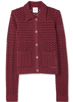 Sale St. John Stretch Crochet Stitch Cardigan Cranberry