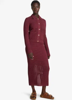 Sale St. John Stretch Crochet Stitch Cardigan Cranberry