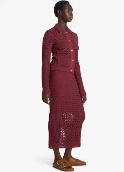 Clearance St. John Stretch Crochet Stitch Skirt Cranberry