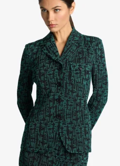 Outlet St. John Stretch Geo Jacquard Jacket Spruce/Black Multi