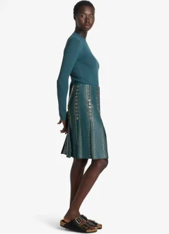 New St. John Stretch Knit Long Sleeve Top Prussian Blue