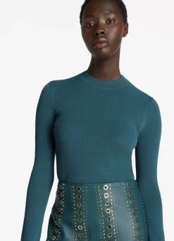 New St. John Stretch Knit Long Sleeve Top Prussian Blue