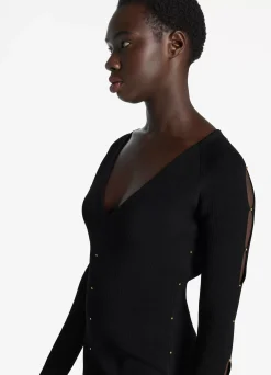 Discount St. John Stretch Knit Slit Dress Black