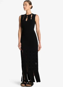 Outlet St. John Stretch Knit Slit Gown Black