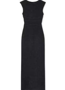 St. John Stretch Lurex Piqué Cap Sleeve Gown Black