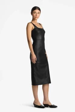Outlet St. John Stretch Nappa Leather Dress Black