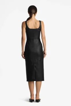 Outlet St. John Stretch Nappa Leather Dress Black