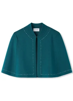 Outlet St. John Stretch Pique Knit Embellished Cape Teal