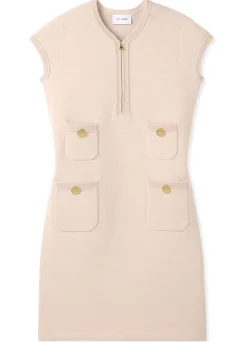 St. John Stretch Twill Knit Cap Sleeve Dress Light Peony