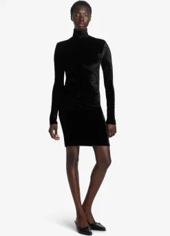 St. John Stretch Velour Turtleneck Dress Black
