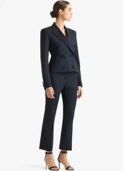 Best St. John Stretch Wool Double Breasted Raw Hem Jacket Midnight