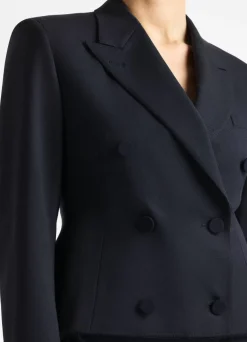 Best St. John Stretch Wool Double Breasted Raw Hem Jacket Midnight