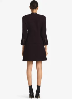 Discount St. John Terry Tweed and Leather Jacket Aubergine