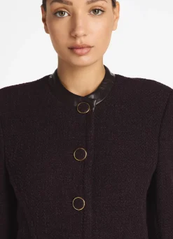 Discount St. John Terry Tweed and Leather Jacket Aubergine