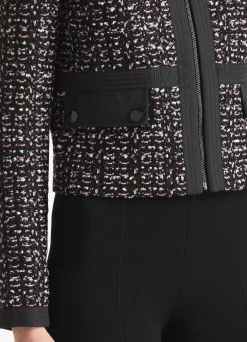 Discount St. John Textured Plaid Sequin Knit Jacket Black/Pink Multi
