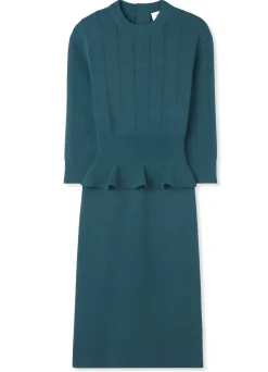 Best St. John Textured Stitch Knit Peplum Dress Prussian Blue