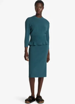 Best St. John Textured Stitch Knit Peplum Dress Prussian Blue