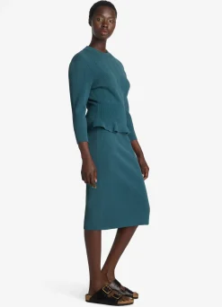 Best St. John Textured Stitch Knit Peplum Dress Prussian Blue