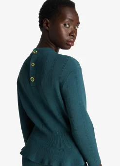 Best St. John Textured Stitch Knit Peplum Dress Prussian Blue