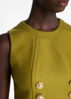 Sale St. John Textured Wool Shift Dress Moss