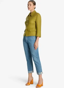 St. John Textured Wool Short Jacket Moss