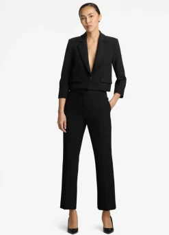 Hot St. John The Broadway Cropped Blazer in Stretch Crepe Suiting Black